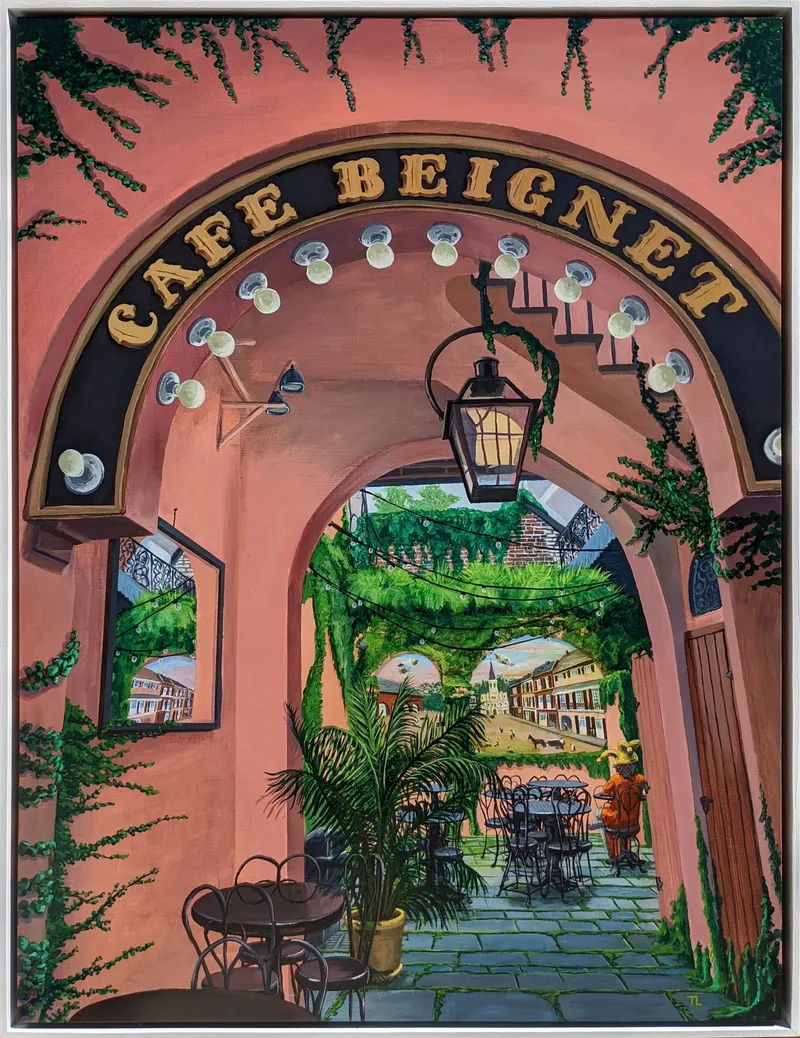 Cafe Beignet, 2022, acrylic on wood panel by Todd Lawson