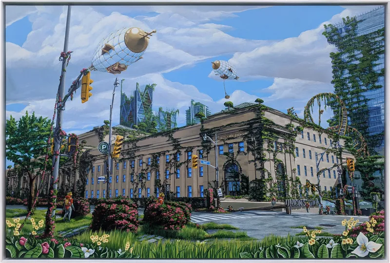Visitors Board Union Station, 2021, acrylic on wood panel by Todd Lawson