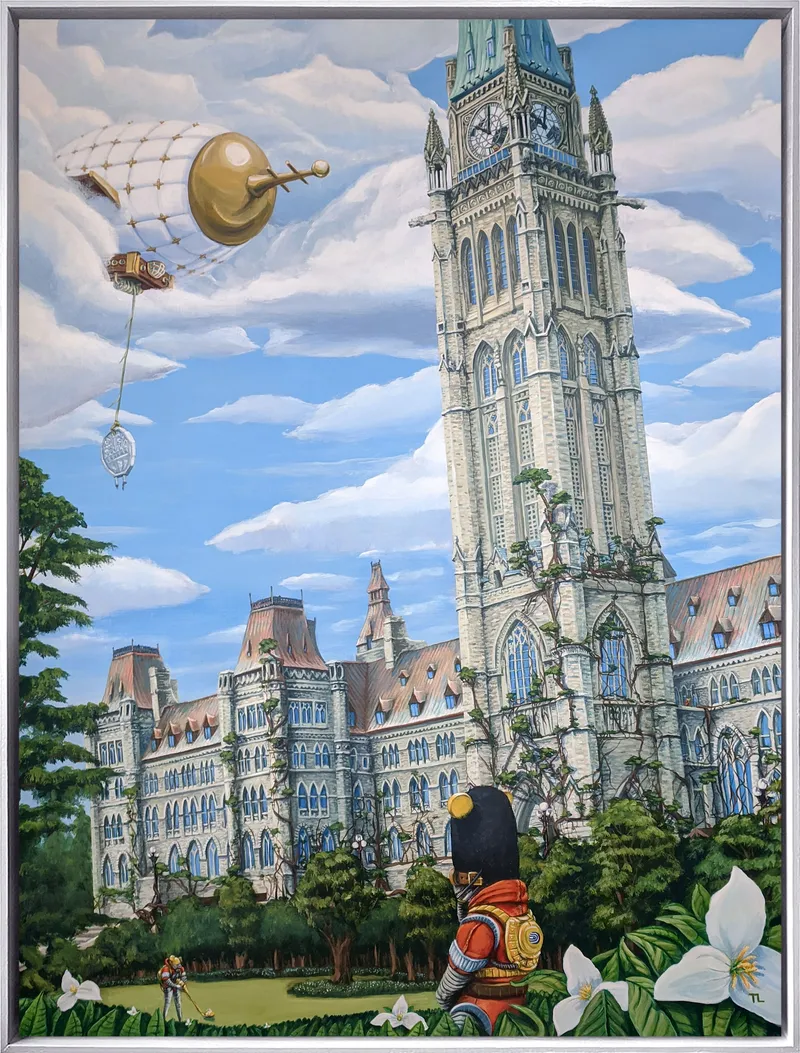 Visitors Climb Parliament Hill, 2020, acrylic on wood panel by Todd Lawson
