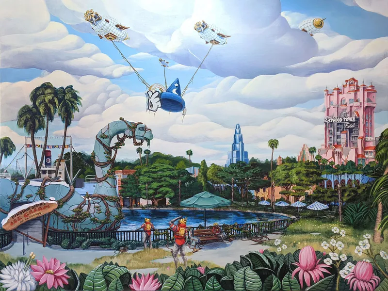 Visitors Walk The Strip, 2020, acrylic on wood panel by Todd Lawson