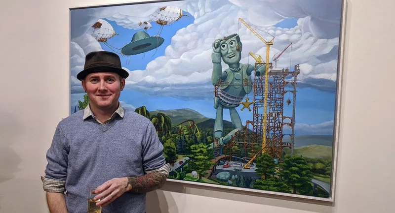 Todd at the opening, Elaine Fleck Gallery, March 2020