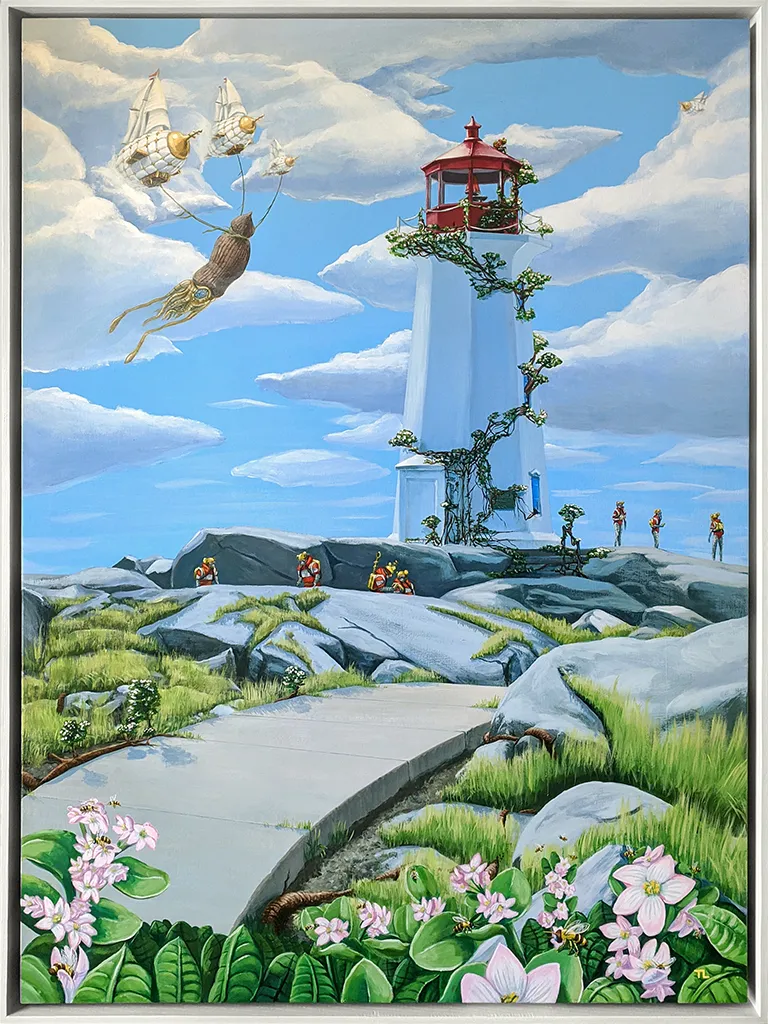Visitors Relight Peggy’s Cove, painting by Todd Lawson
