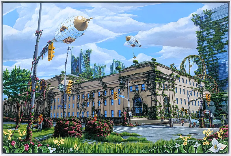 Visitors Board Union Station, painting by Todd Lawson